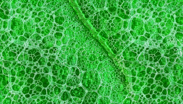 Vibrant macro view of fresh green aquatic plant texture with forming bubbles