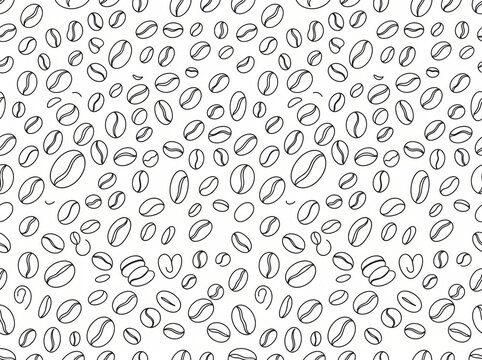 Hand drawn coffee beans pattern monochrome background with monochrome, caffeine
