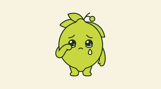 Sad crying green lime character.