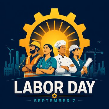 Labor day celebration with diverse workers illustration