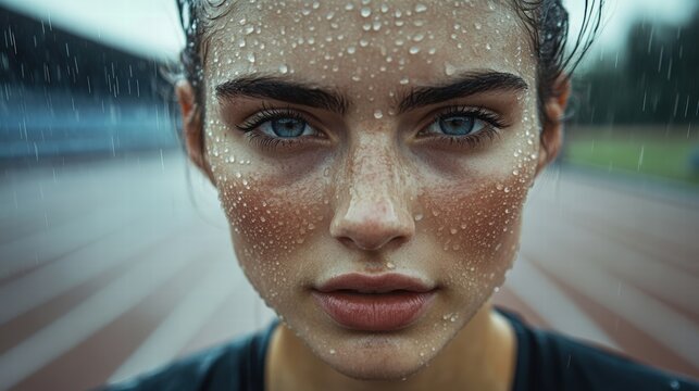 Determined runner in the rain.