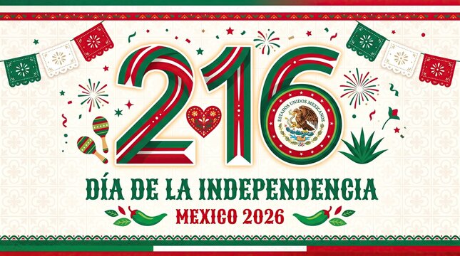 Dia de la Independencia Mexico 2026 banner with mexican flag