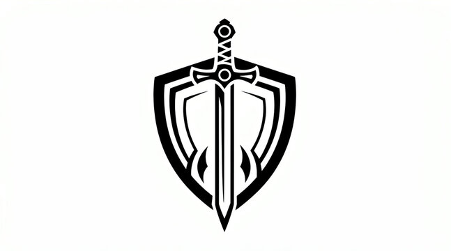 Black sword and shield heraldic crest icon.