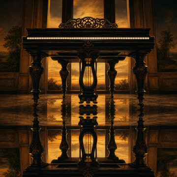 Antique Piano Perfect Symmetry Reflection in Golden Sunset