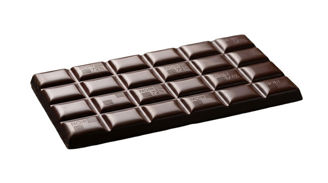 A single rectangular dark chocolate bar isolated on a clean white background for food and dessert photography