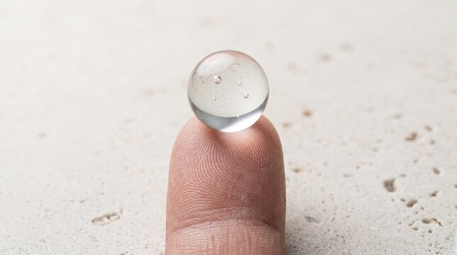 Close-up of human finger pressing home button on white smart doorbell with LED indicator light