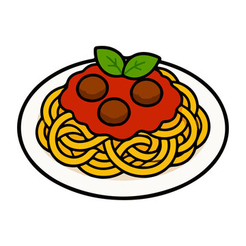 Plate of spaghetti pasta with meatballs and tomato sauce vector illustration