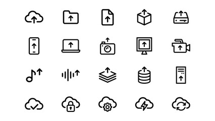 Fototapeta premium Set of modern upload icons featuring cloud storage and file transfers