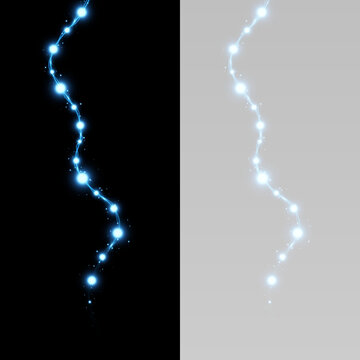 Blue Christmas lights with luminous particles, bright sparkle for holiday decoration.