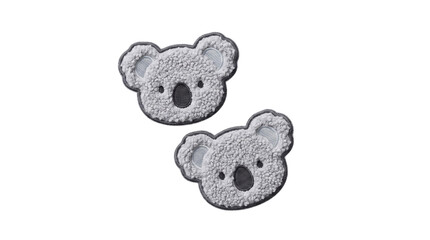 Two fluffy koala face embroidered plush patches on a transparent background © Vitalo4ok