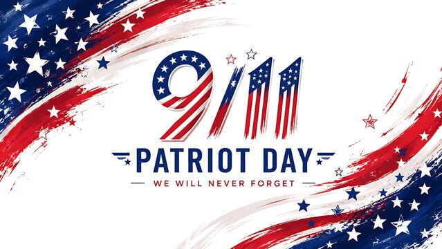 Patriot Day 9/11 Artistic Banner with Watercolor Brush Strokes and Stars