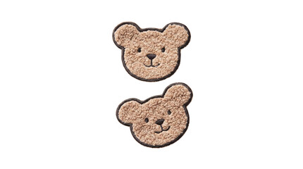 Two fluffy brown teddy bear face plush patches on a transparent background © Vitalo4ok
