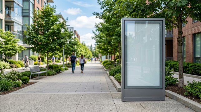 Blank outdoor advertising billboard mockup on a city sidewalk.