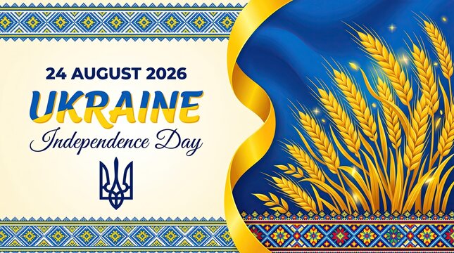 Ukraine Independence Day 24 August 2026 wheat ribbon banner