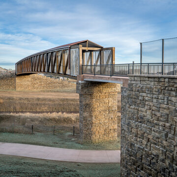 bike trail with overpass across railroad tracks in Fort Collins Colorado - Siphon Pedestrian Overpass and Power Trail