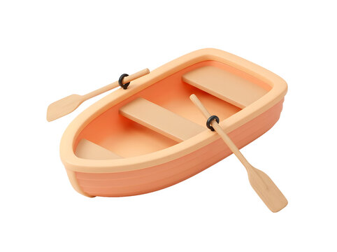 3d illustration of a small wooden rowboat with oars isolated on transparent background