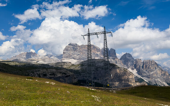 an electric tower on a mountain