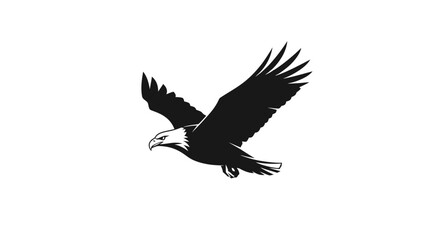 Fototapeta premium Majestic Bald Eagle Silhouette Flying Isolated on White Background