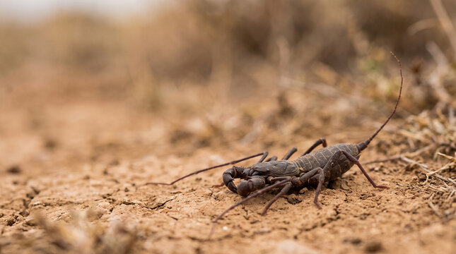 Vinegaroon Whip Scorpion on Natural Earthy Ground