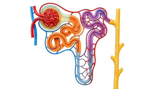 Detailed Nephron Anatomy Diagram Showing Glomerulus and Renal Tubules