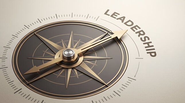 Golden compass pointing towards leadership representing strategic business direction and corporate guidance