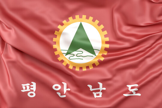 Ruffled flag of North Pyeongan Province (Republic of Korea). 3D Rendering