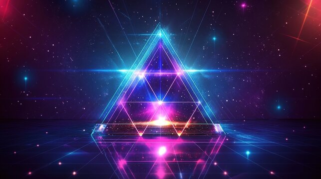 Neon Pyramid in Cosmic Space.
