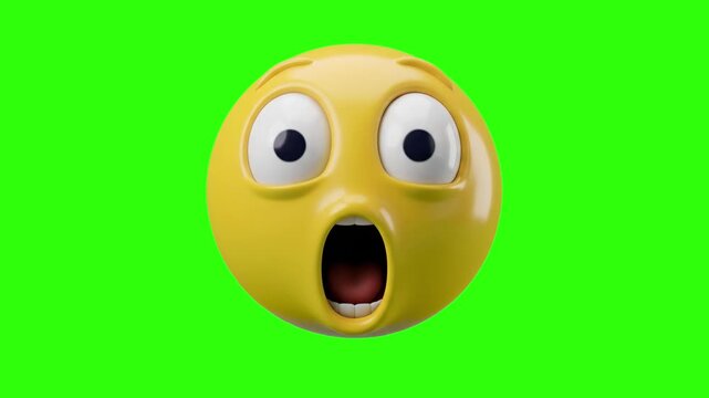 A clean 3D render of an amazed, wide-eyed yellow emoji with its mouth wide open in disbelief, isolated on a solid chroma key green background. Ideal for reaction videos, YouTube overlays, meme editing