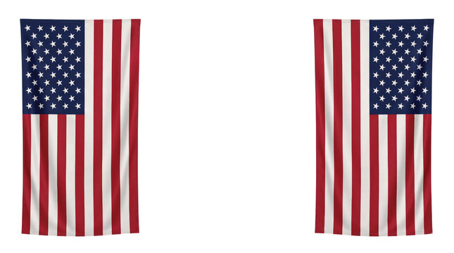 Hanging vertical USA flags PNG on transparent background for patriotic borders