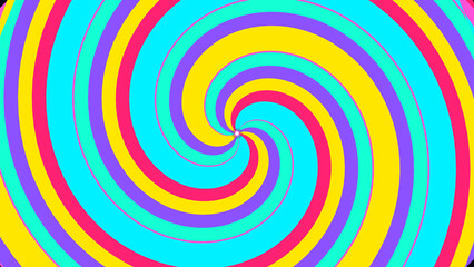 Naklejka premium Colorful striped spiral background in cyan, magenta, purple, and yellow for energetic modern design applications.