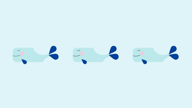 Animated Seamless Pattern of Cute Whales on Light Blue Background