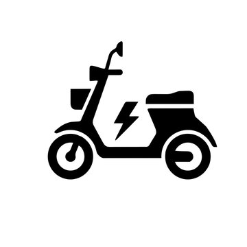 Black icon of an electric scooter with a lightning bolt symbol isolated on white background