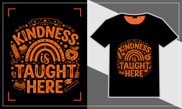 Black t-shirt with kindergarten style kindness is taught here retro text design