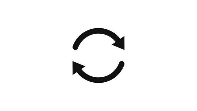 A simple black refresh or synchronize icon with two arrows forming a circle on a plain white background.