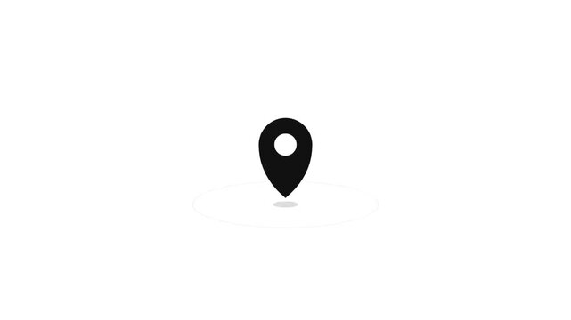 Minimalist black location pin icon with a subtle shadow on a clean white background.
