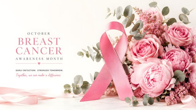 Pink ribbon with roses and a message of hope for breast cancer awareness and support