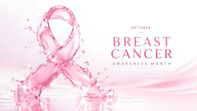 Watercolor pink ribbon illustration symbolizing breast cancer awareness and hope with a delicate floral background