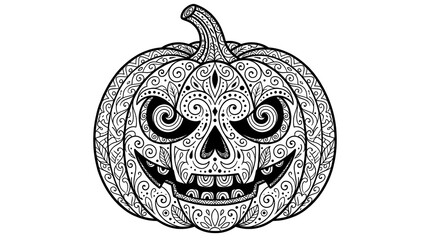 Fototapeta premium Frightening Halloween pumpkin jack o lantern with intricate tribal pattern and scary features.