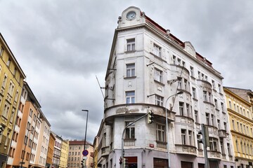 Fototapeta premium Prague street view. Architecture in Zizkov district in Prague, Czech Republic.