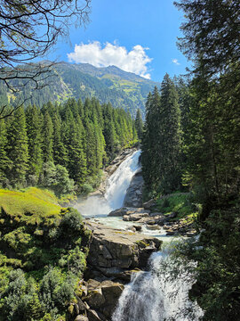 Krimmler waterfall in the alp mountains, austria
