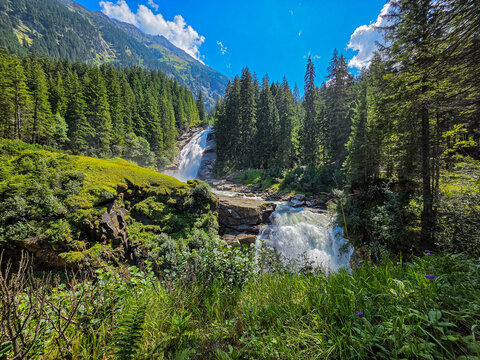 waterfall in the mountains, krimmler waterfall, austria