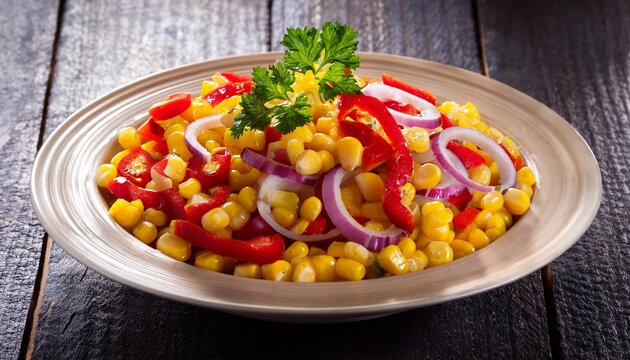 fresh corn salad with red peppers and onions