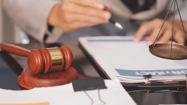 lawyer give advice to business people. businessman discussing legal legislation at law firm. judge gavel & team meeting at courtroom