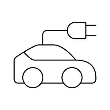 Electric Car Connected to Power Plug Line Icon