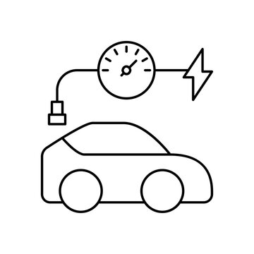 Electric Car Performance Speedometer and Charger Line Icon