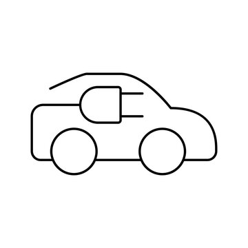 Electric Car Connected to Power Cable Line Icon