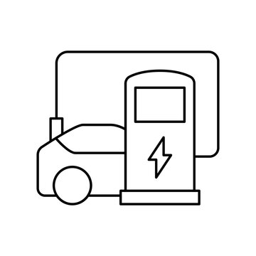 Electric Vehicle Parked at Public Charging Station Line Icon