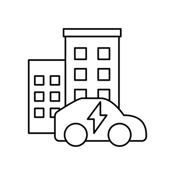 Urban City Electric Vehicle Charging Station Line Icon