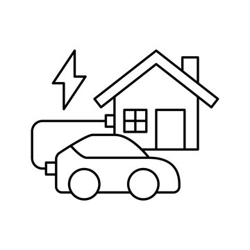 Home Solar Electric Vehicle Charger Station Line Icon