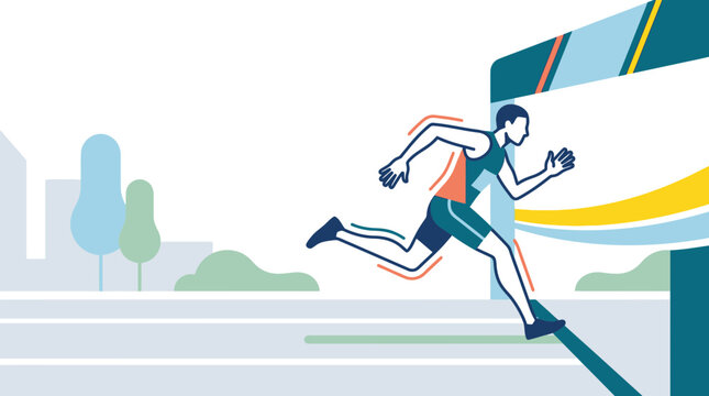 Sprinter dashing toward the finish line on a running track during an outdoor sports competition.